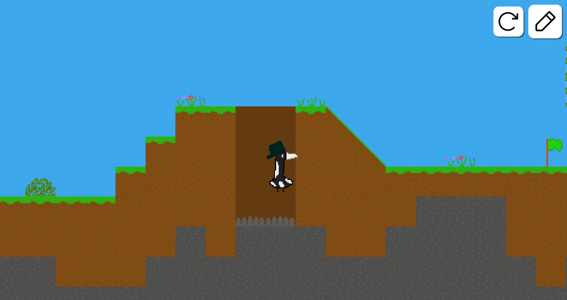 Playing a grassy level where the player fell onto spikes from missing a jump.
